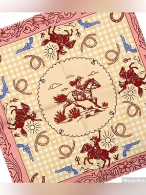 Riding Cowgirl Bandana Scarf in Cream, Pink & Red